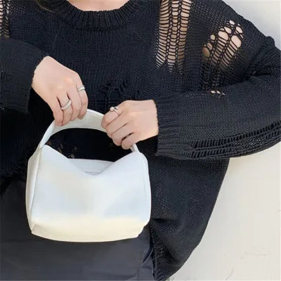 Women Unique Solid Color PU Top Handle Square Bag Crossbody Handbag