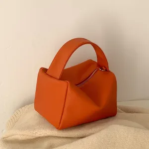 Women Unique Solid Color PU Top Handle Square Bag Crossbody Handbag