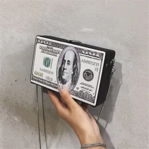 Women Retro Chain Strap Banknote Square Crossbody Bag with Lock Closure