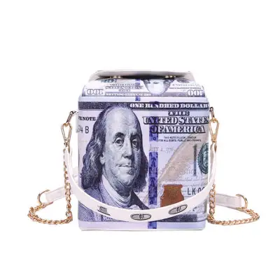 Women Fashion Banknot Print Magnetic Buckle Box Square Shoulder Bag