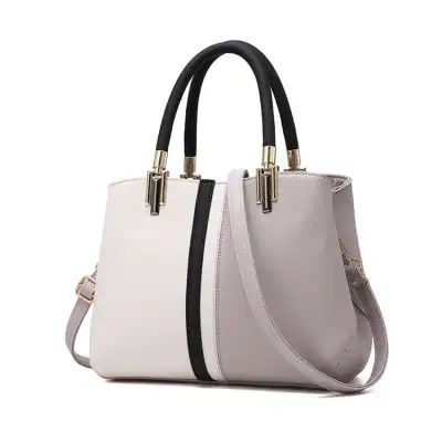 Women Fashion Color Blocking Zipper Shoulder Handbag Leisure Splicing Pattern