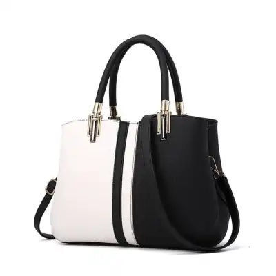 Women Fashion Color Blocking Zipper Shoulder Handbag Leisure Splicing Pattern