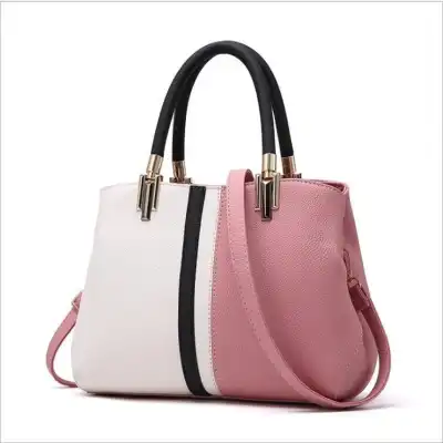 Women Fashion Color Blocking Zipper Shoulder Handbag Leisure Splicing Pattern