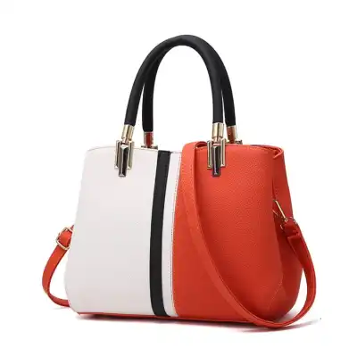 Women Fashion Color Blocking Zipper Shoulder Handbag Leisure Splicing Pattern
