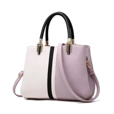 Women Fashion Color Blocking Zipper Shoulder Handbag Leisure Splicing Pattern