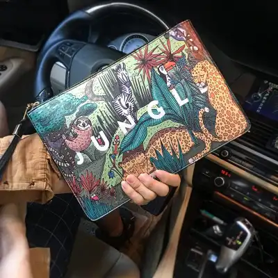 Unisex Fashion Cartoon Animal Graphic Printing PU Leather Square Clutch Bag