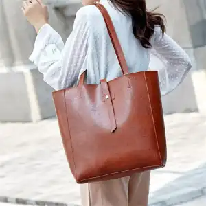 Women Solid Color Magnetic Buckle Large Capacity Tote Shoulder Bag