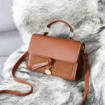 Women Simple Solid Color Metal Decoration Square Crossbody Bag