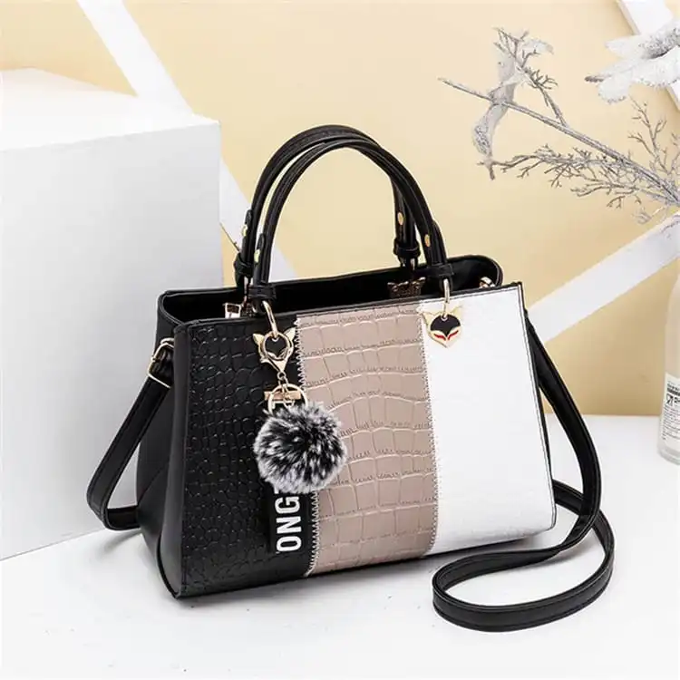 Women Fashion Color Blocking Letter Decoration Shoulder Bag