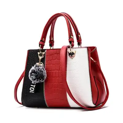 Women Fashion Color Blocking Letter Decoration Shoulder Bag