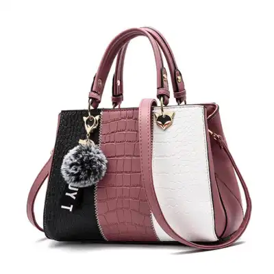 Women Fashion Color Blocking Letter Decoration Shoulder Bag