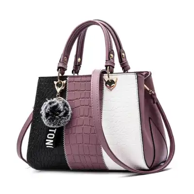 Women Fashion Color Blocking Letter Decoration Shoulder Bag