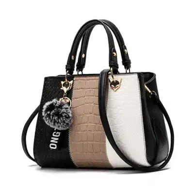 Women Fashion Color Blocking Letter Decoration Shoulder Bag