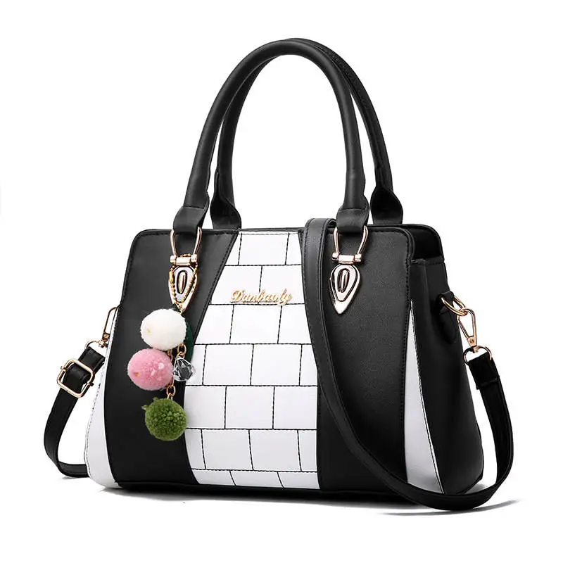 Women Fashion Color Blocking Letter Decoration Shoulder Bags Handbags