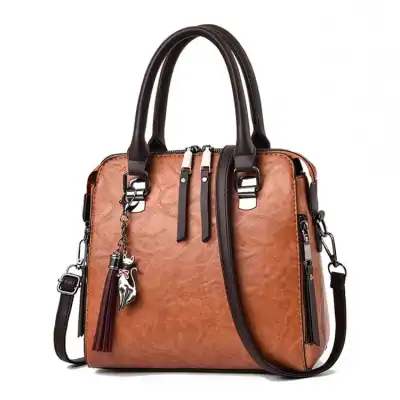 Women's Fashion Solid Color Tassel Decoration Shoulder Bag Soft Vertical Square Handbag