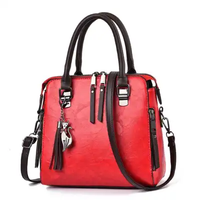 Women's Fashion Solid Color Tassel Decoration Shoulder Bag Soft Vertical Square Handbag