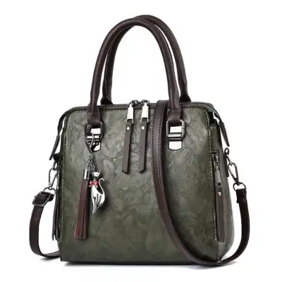 Women's Fashion Solid Color Tassel Decoration Shoulder Bag Soft Vertical Square Handbag