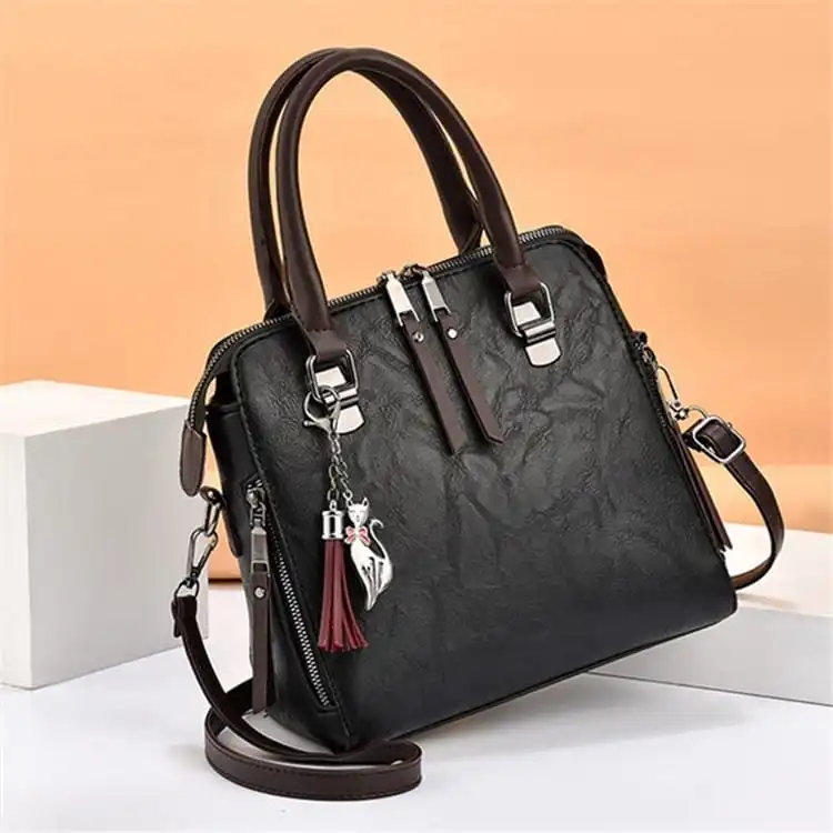 Women's Fashion Solid Color Tassel Decoration Shoulder Bag Soft Vertical Square Handbag