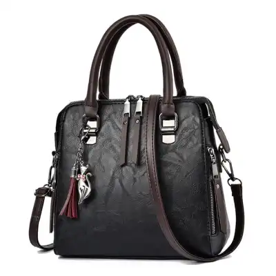 Women's Fashion Solid Color Tassel Decoration Shoulder Bag Soft Vertical Square Handbag