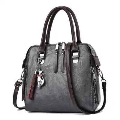 Women's Fashion Solid Color Tassel Decoration Shoulder Bag Soft Vertical Square Handbag