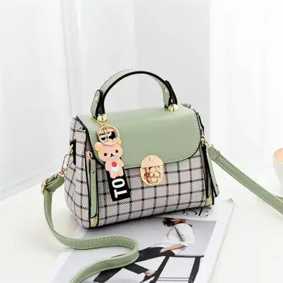 Women Simple Color Blocking Plaid Printed Shoulder Crossbody Bag