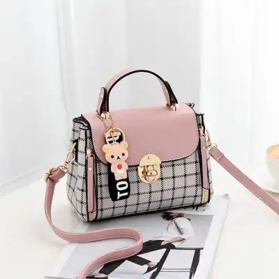 Women Simple Color Blocking Plaid Printed Shoulder Crossbody Bag