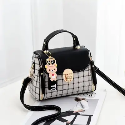 Women Simple Color Blocking Plaid Printed Shoulder Crossbody Bag