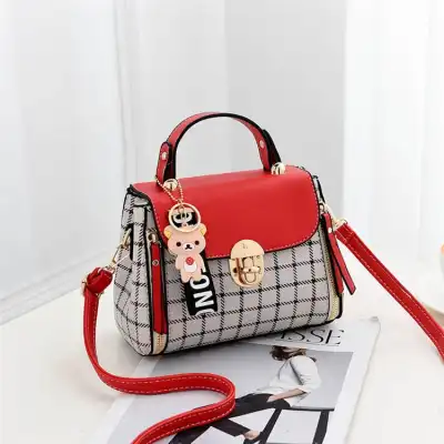 Women Simple Color Blocking Plaid Printed Shoulder Crossbody Bag