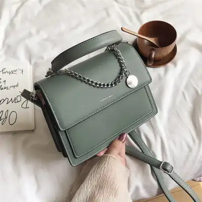 Women Simple Solid Color Chain Decoration Crossbody Bag with Letter