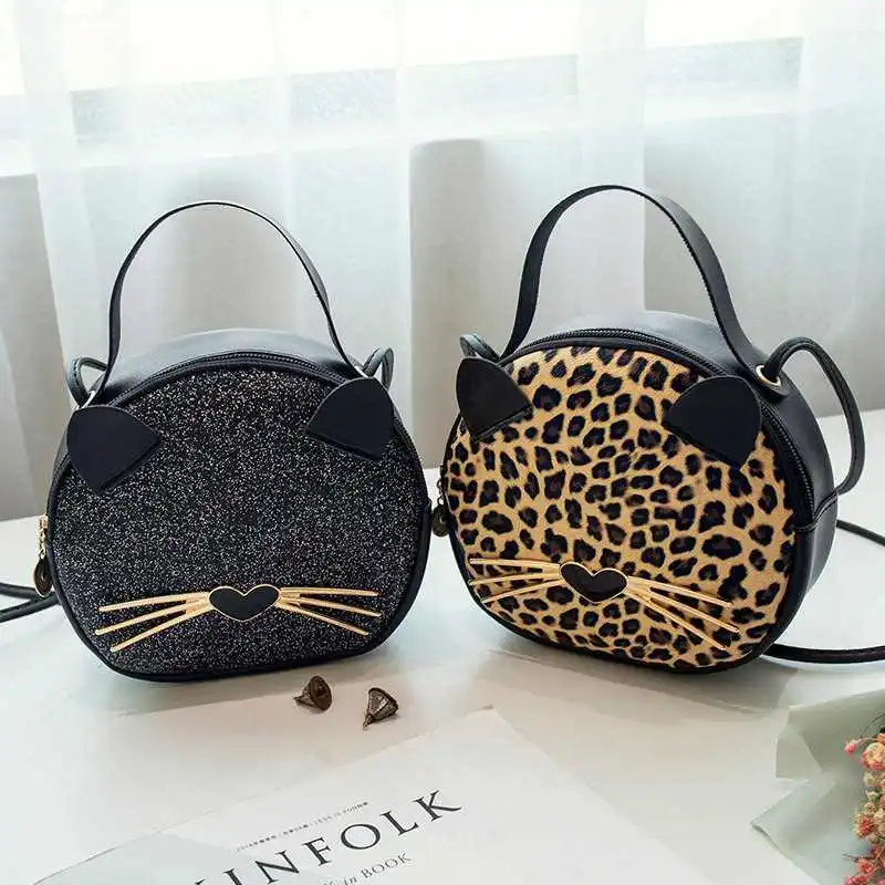 Women Fashion Leopard Print Cat Shape Crossbody Bag Messenger Bag
