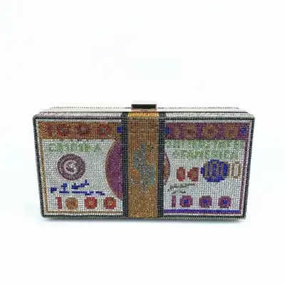 Women Fashion Rhinestone Decoration Square Crossbody Bag Synthetic Leather