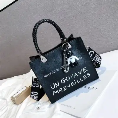 Women Fashion Color Blocking Letter Printed Large Capacity Tote Bag
