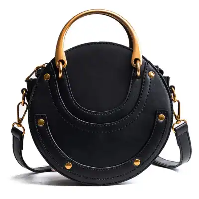 Women Vintage Patchwork Round Crossbody Bag with Zipper Closure