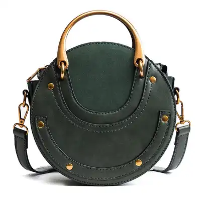 Women Vintage Patchwork Round Crossbody Bag with Zipper Closure
