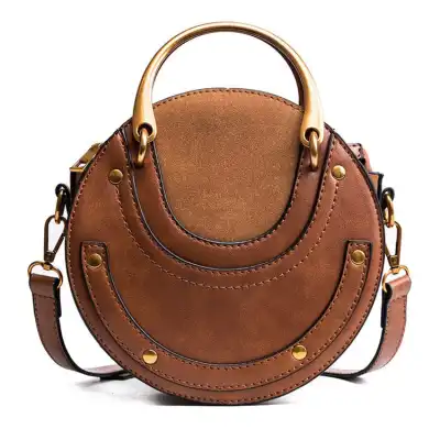 Women Vintage Patchwork Round Crossbody Bag with Zipper Closure