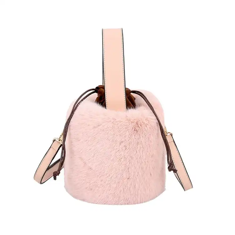 Women Simple Solid Color Plush Bucket Bag