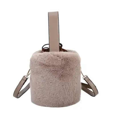 Women Simple Solid Color Plush Bucket Bag