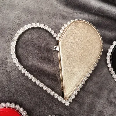 Women Fashion Rhinestone Decorative Heart Handle Evening Bag