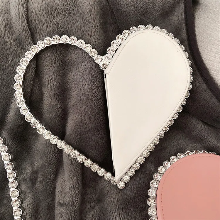 Women Fashion Rhinestone Decorative Heart Handle Evening Bag