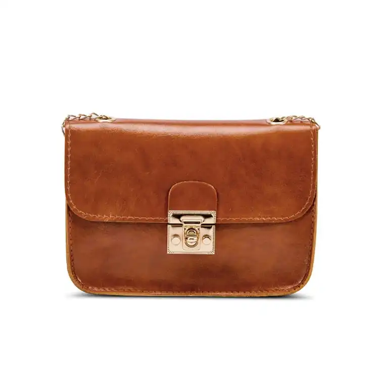 Women Simple Solid Color Metal Lock Clasp Chain Square Crossbody Bag