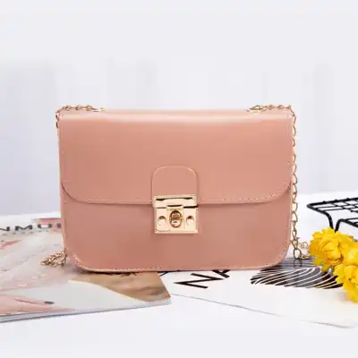 Women Simple Solid Color Metal Lock Clasp Chain Square Crossbody Bag