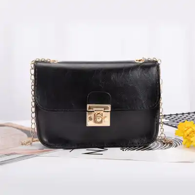 Women Simple Solid Color Metal Lock Clasp Chain Square Crossbody Bag