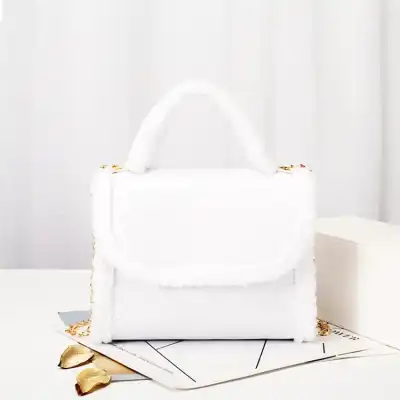 Women Plush Patchwork Crocodile Pattern Chain Crossbody Bag Soft Solid Color