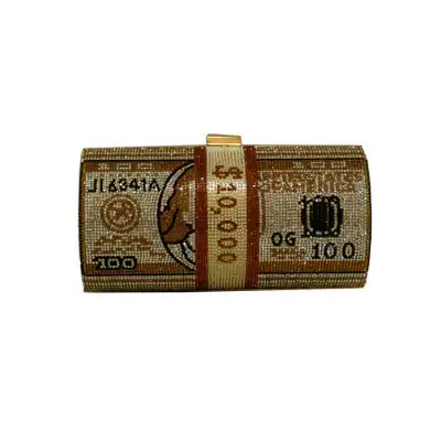 Women Rhinestone Decorative Cylinder Chain Evening Bag with Lock Closure