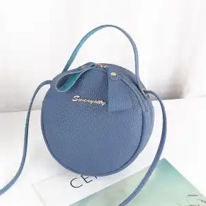 Women Fashion Lichee Pattern Metal Letter Round Crossbody Bag PU Leather