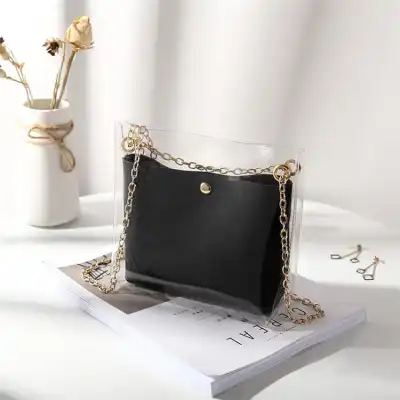 Women Fashion Transparent Clear PVC Metal Chain Shoulder Bag