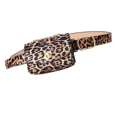 Women Fashion Animal Pattern Detachable Waist Bag Faux Leather Sling Chest Pack