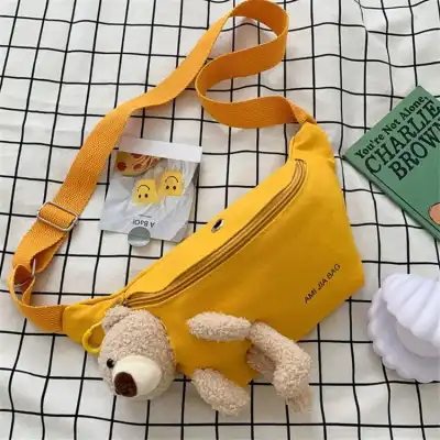 Women Fashion Bear Design Zipper Canvas Chest Bag