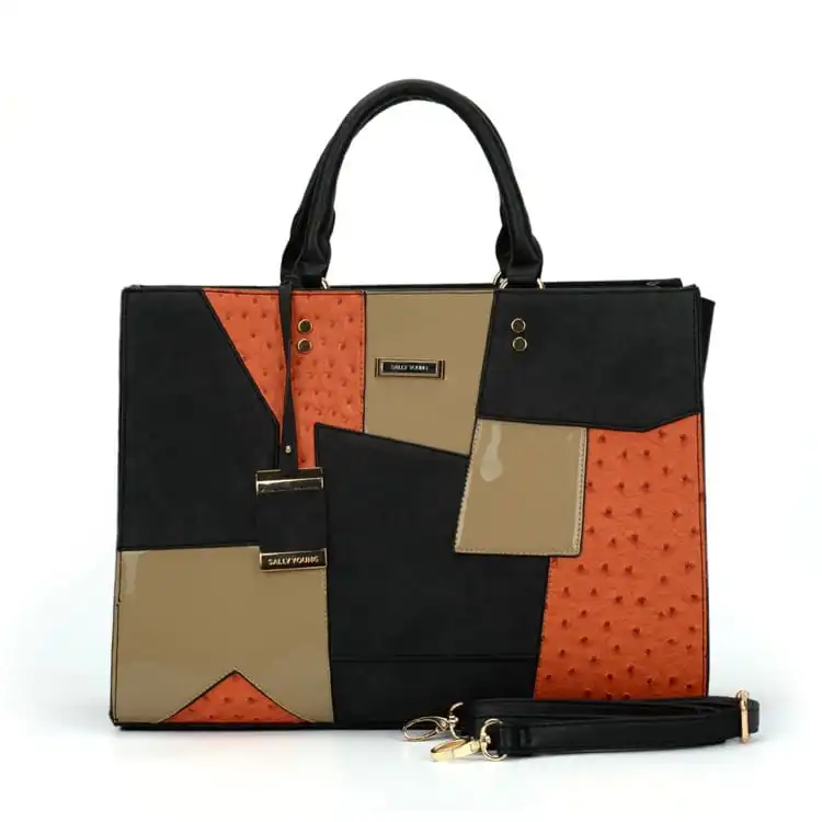 Women Fashion Color Blocking Large Capacity Tote Handle Bag