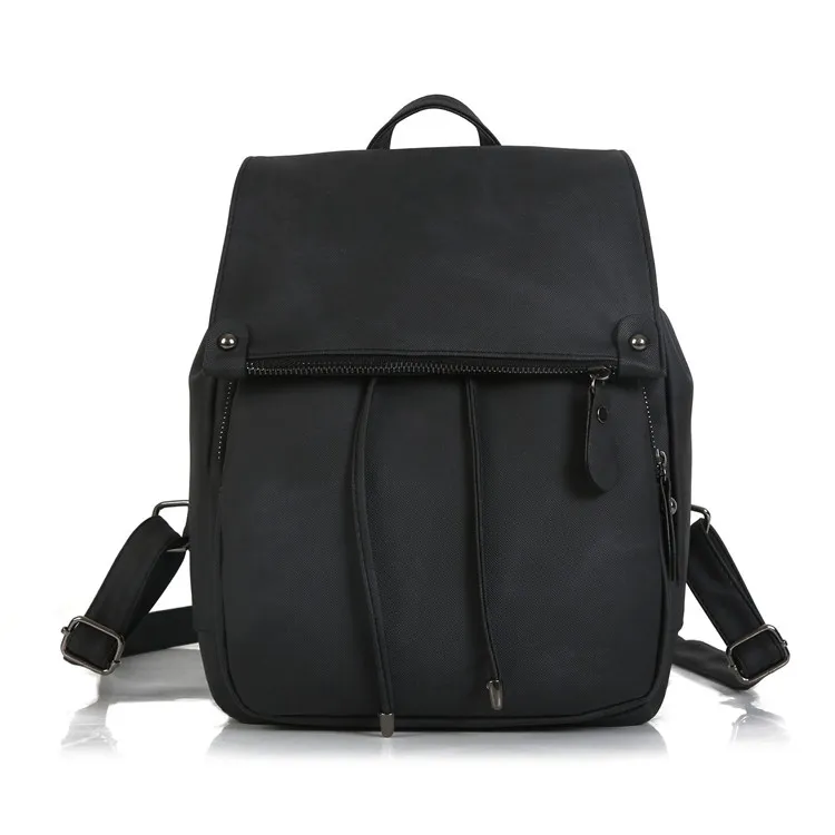 Women Vintage Solid Color Casual Backpack with Zipper Closure Medium Size PU